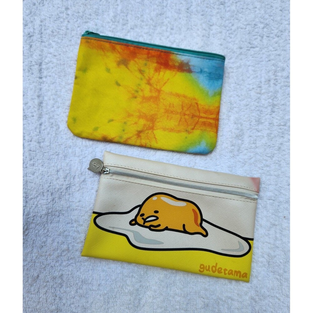 Sanrio Gudetama Egg Print Zipper Makeup Cosmetic Cute Tampon Bag Lot Of 2